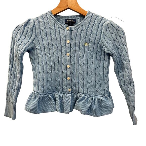 Polo Ralph Lauren Other - Polo Ralph Lauren Girls Monogram Cable Knit Peplum Cardigan Size 6 Preppy Easter